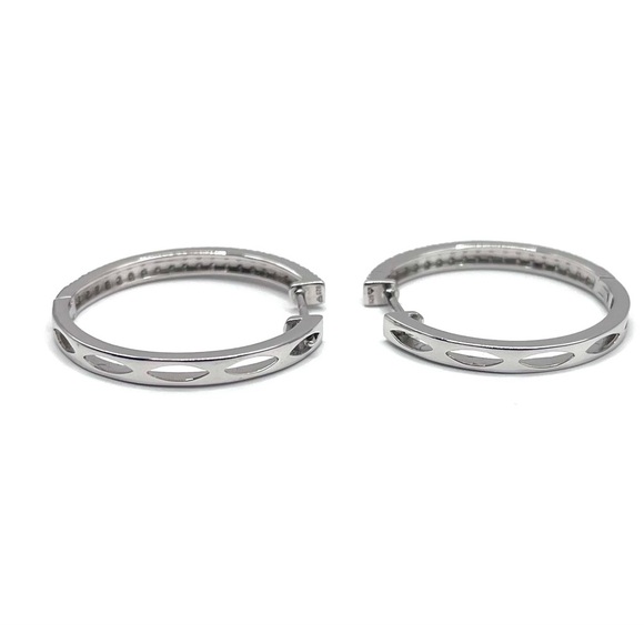 0.25 CT Natural Diamond Sterling Silver Hoop Earrings - Picture 5 of 7